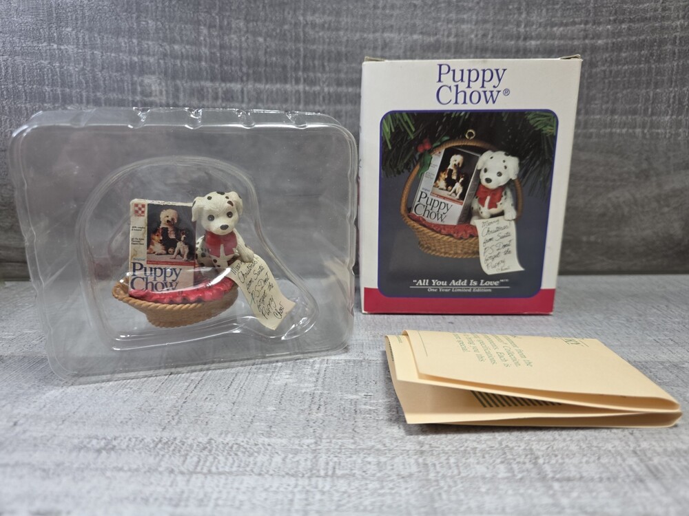 Enesco Vtg 1993 Purina Puppy Chow "All You Add Is Love" Christmas Ornament g44